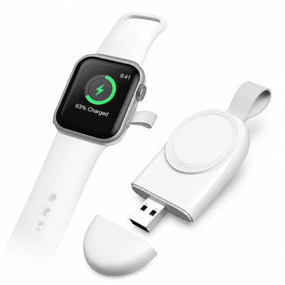 Chargeur de montre connectée portable blanc Zénithia avec connecteur USB et dragonne, idéal pour le voyage